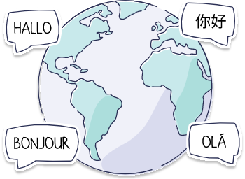 Globe with hello in multiple languages